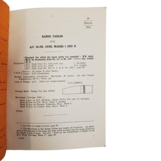 WW2 25 Pound Field Gun Range Tables Book (Part 1)
