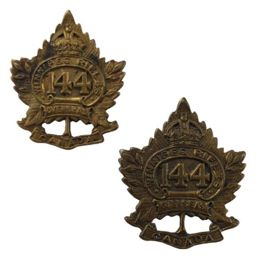WW1 Canadian 144th Battalion Collar Badge Pair - Winnipeg Manitoba