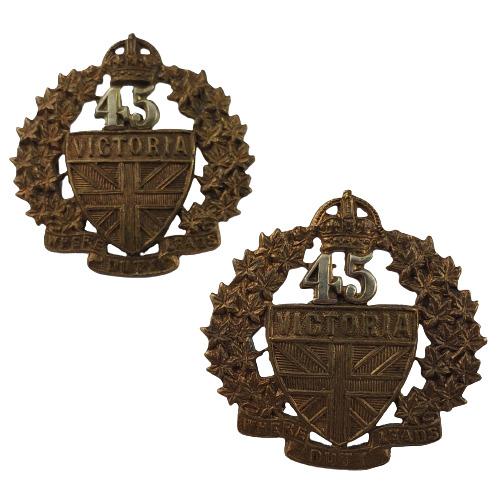 Pre-WW1 45th Victoria Regiment Officer's Collar Badge Pair