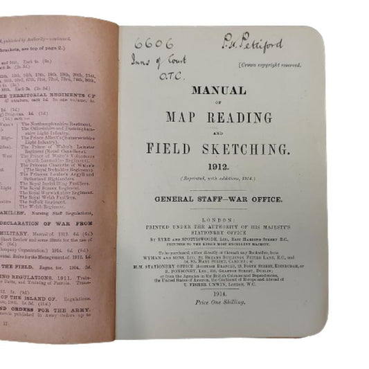 Named Pre-WW1 Manual Map Reading & Field Sketching 1912