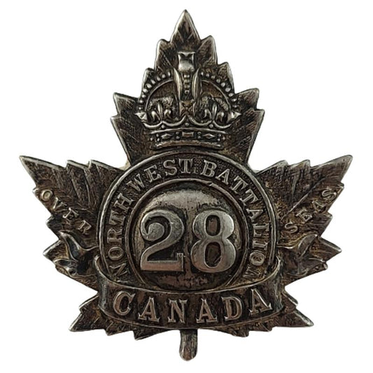 WW1 Canadian 28th (North West) Battalion Officer's Silver Plated Cap Badge