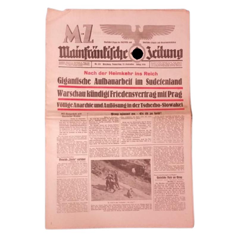 WW2 German Army Mainfraunlifrche Jeitung Newspaper - September 1938