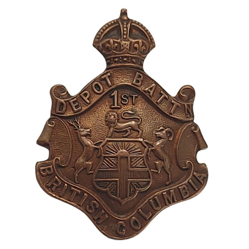 WW1 Canadian 1st Depot Battalion (British Columbia) Collar Badge -O.B. Allan