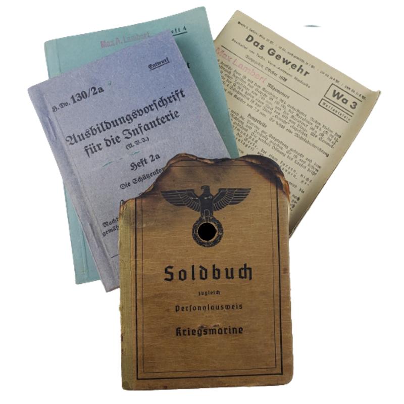 WW2 German Kriegsmarine U-Boat Soldbuch and Named Document Group