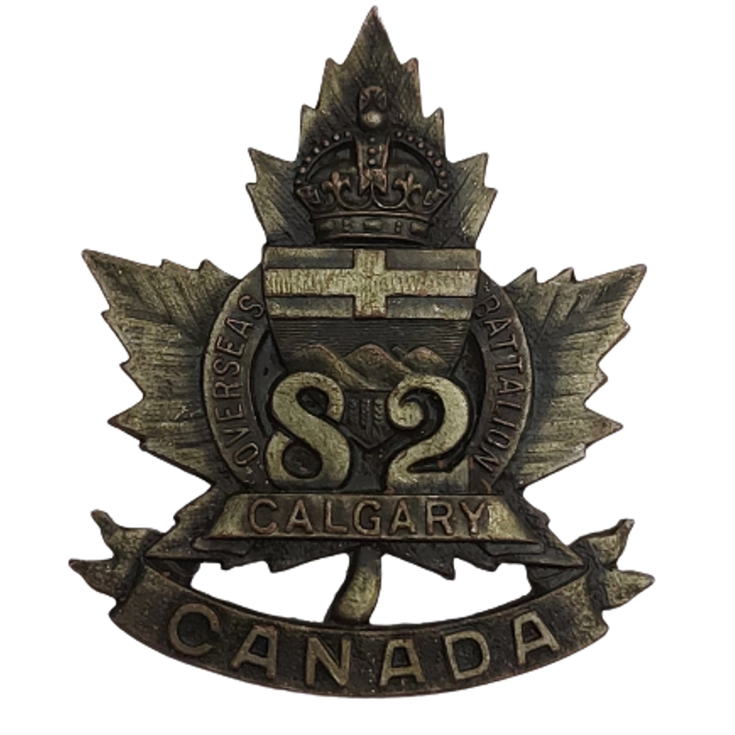 WW1 Canadian 82nd Battalion Calgary Alberta Cap Badge - D.E. Black Calgary