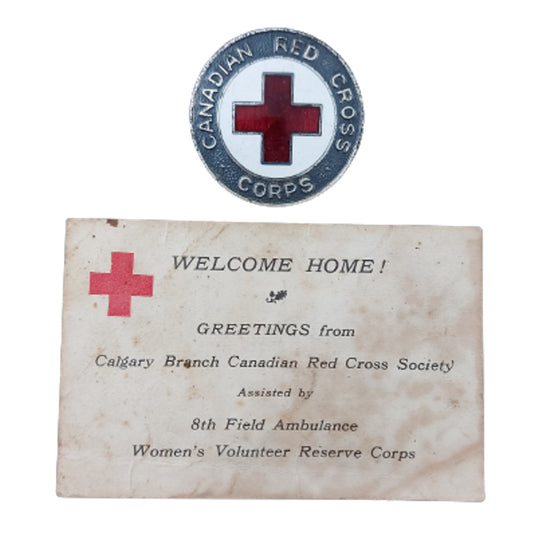 WW1 Canadian Red Cross Corps Badge And Red Cross Society Card Women's Volunteer Reserve Corps