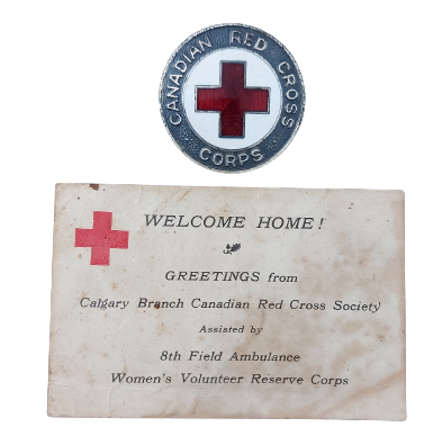WW1 Canadian Red Cross Corps Badge And Red Cross Society Card Women's Volunteer Reserve Corps