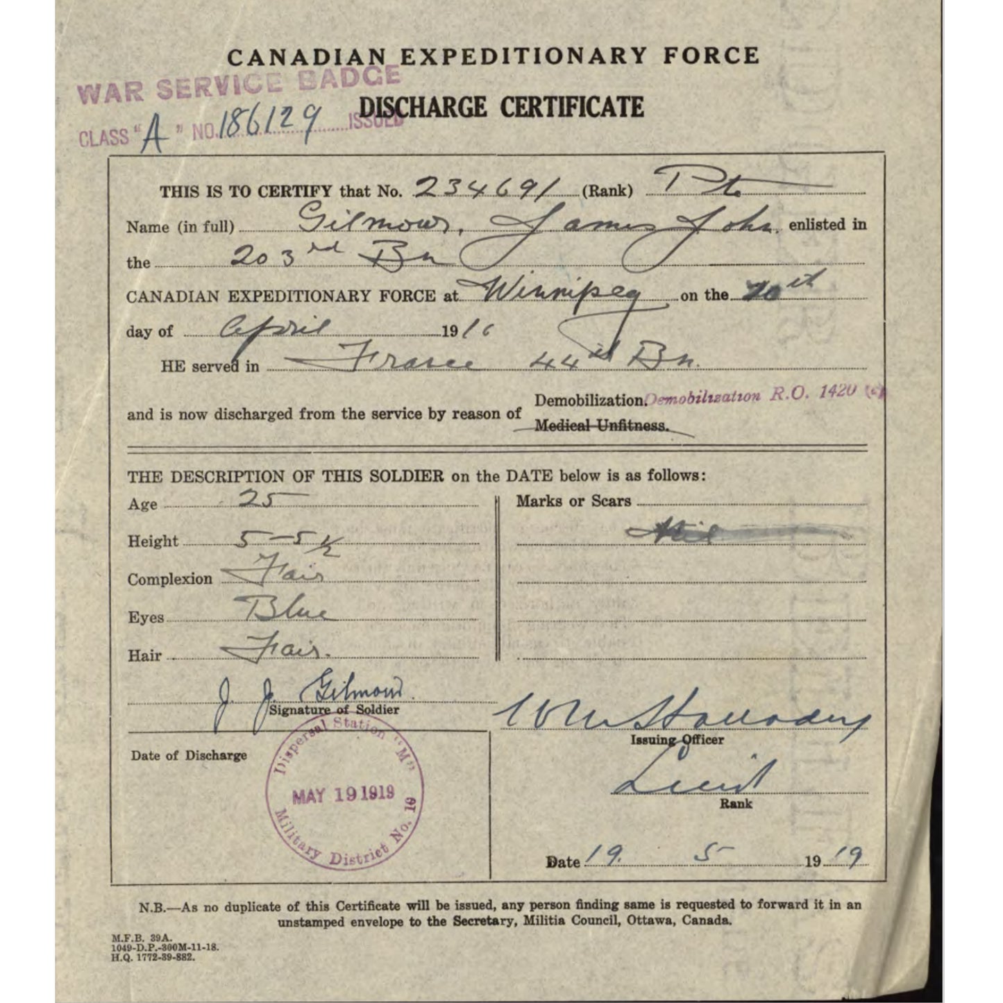 WW1 Canadian ID Identification Tags - 8th BN. / 44th BN