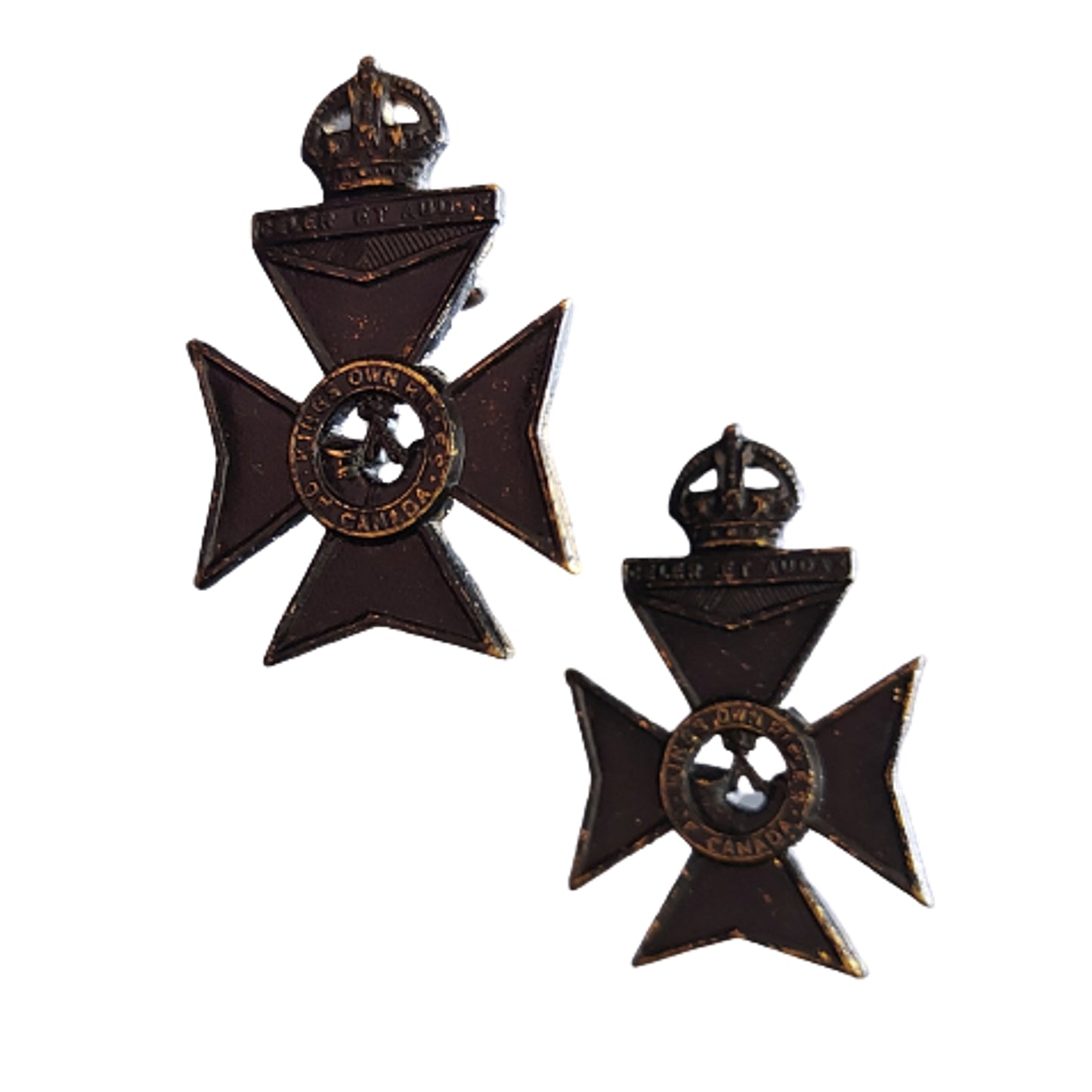 WW2 KOR King's Own Rifles Collar Badge Pair