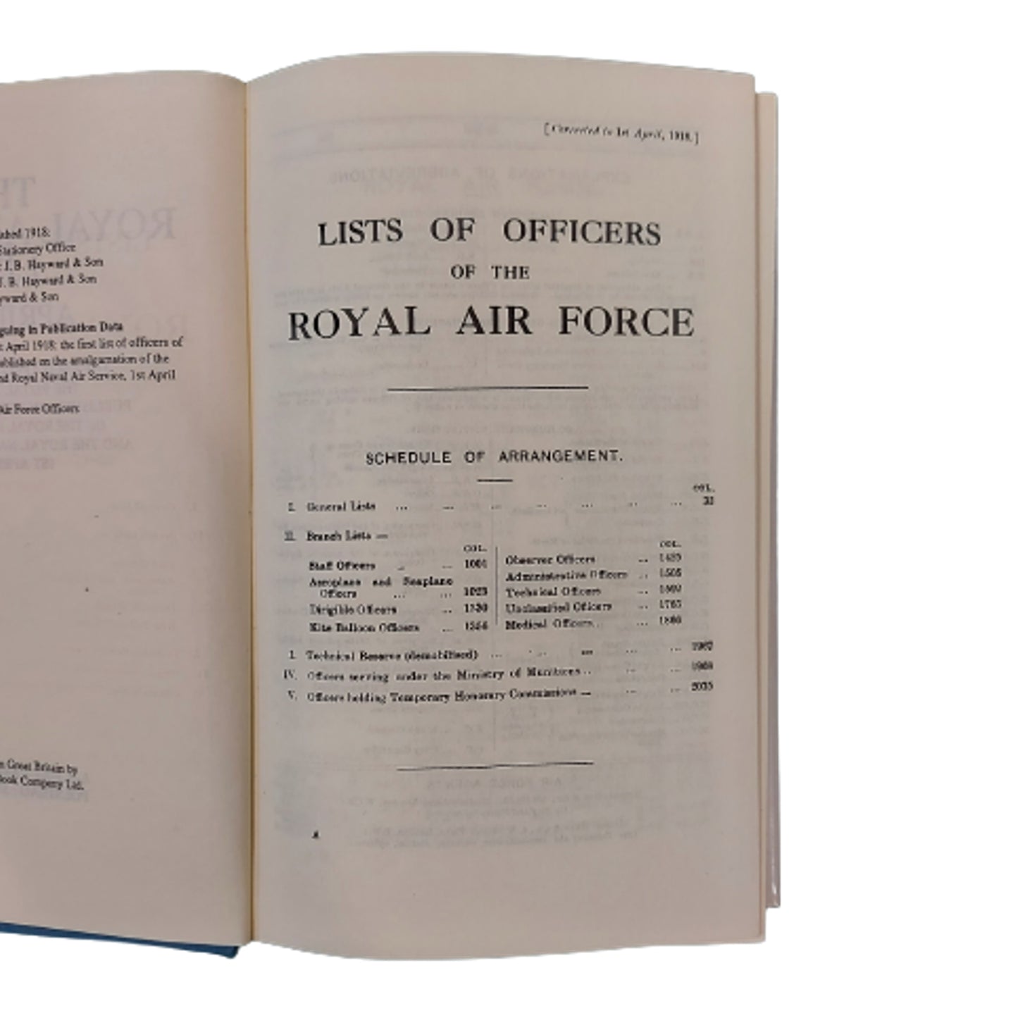 Reference Book - The Royal Air Force List April 1918