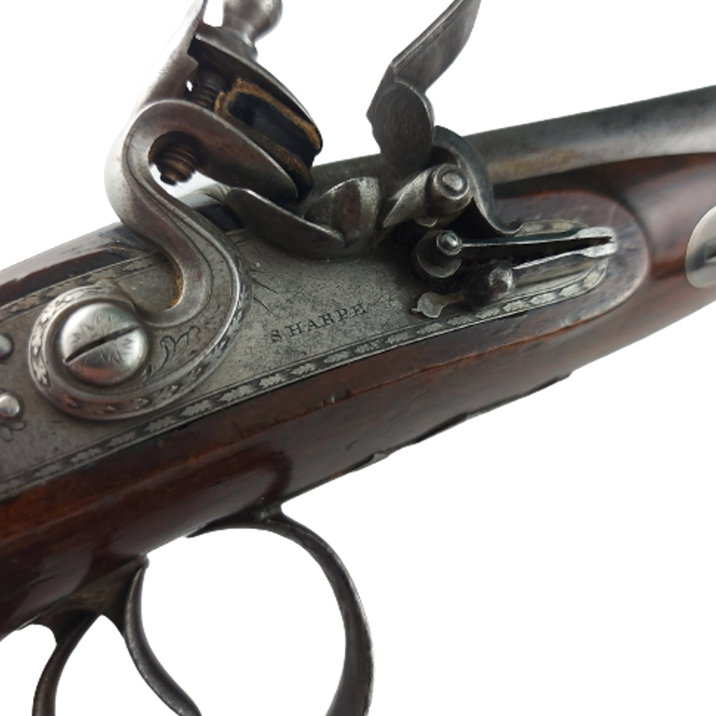 Antique British Sharpe London Double Flint Coach Pistol Circa 1805-1810