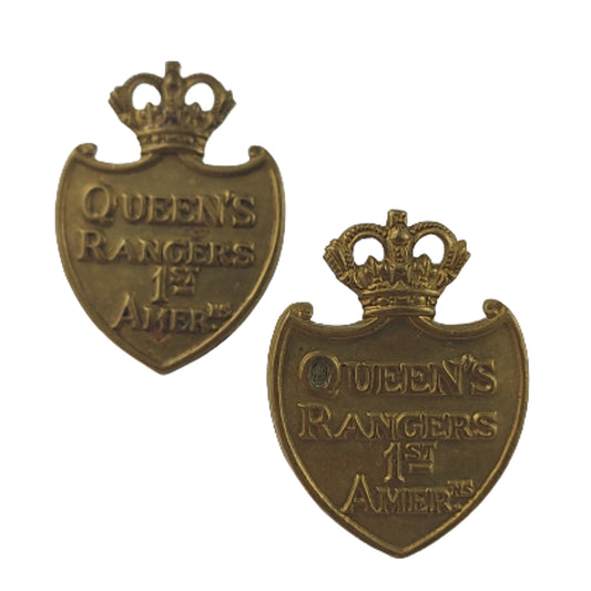WW2 Canadian Queens York Rangers Collar Badge Pair - Scully Montreal