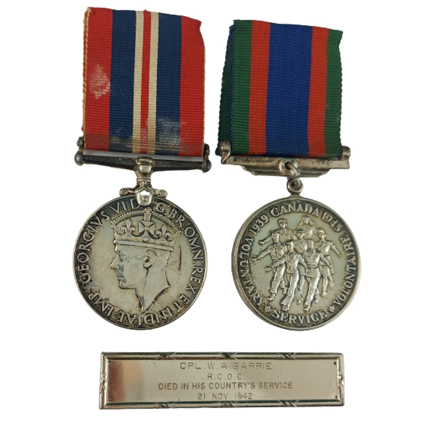 WW2 Canadian Medal Pair With Birks Bar - RCOC Royal Canadian Ordnance Corps