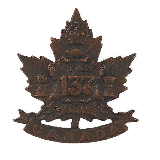 WW1 Canadian 137th Battalion collar Badge - Calgary Alberta - Blacks