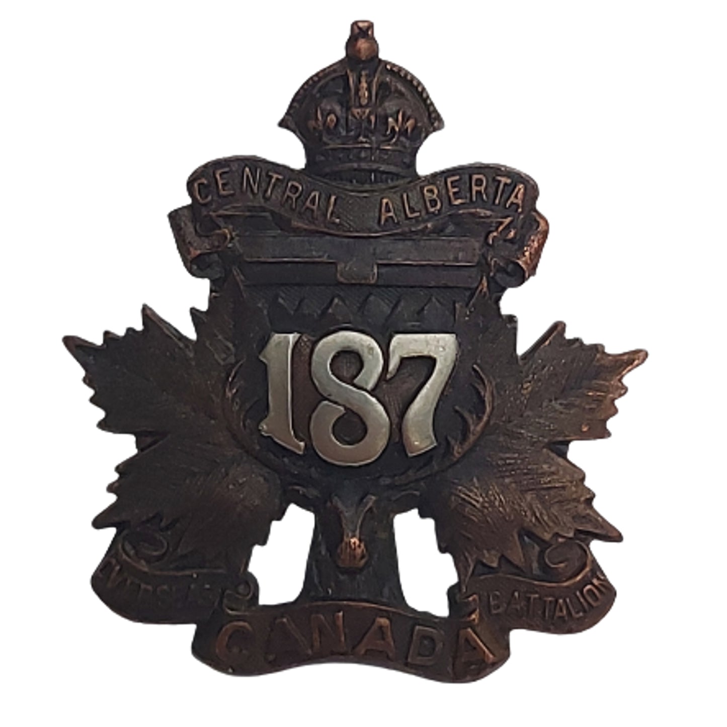 WW1 Canadian 187th Battalion Officer's Collar Badge - Central Alberta Battalion