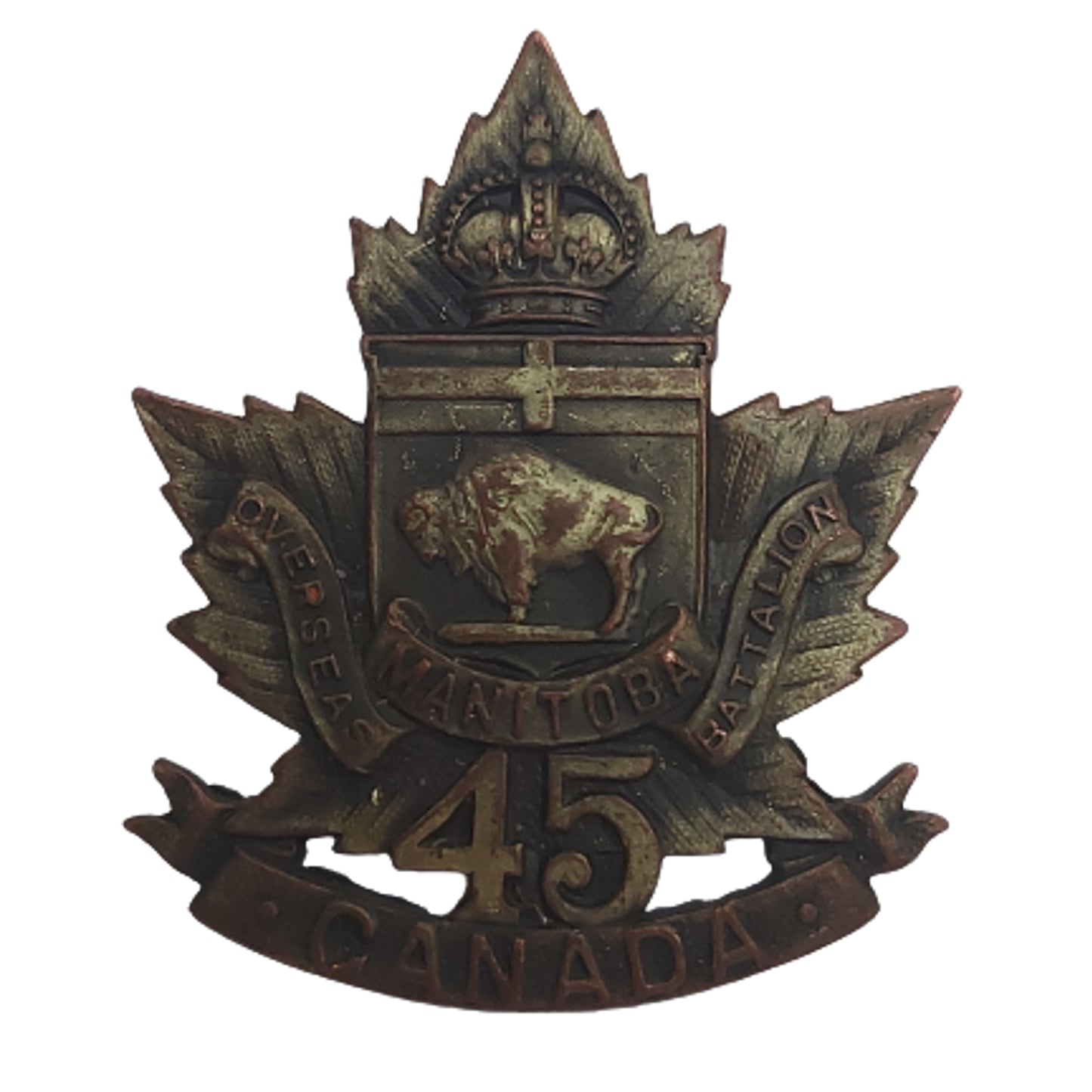 WW1 Canadian 45th Battalion Cap Badge - Manitoba Regiment - R.J. Inglis