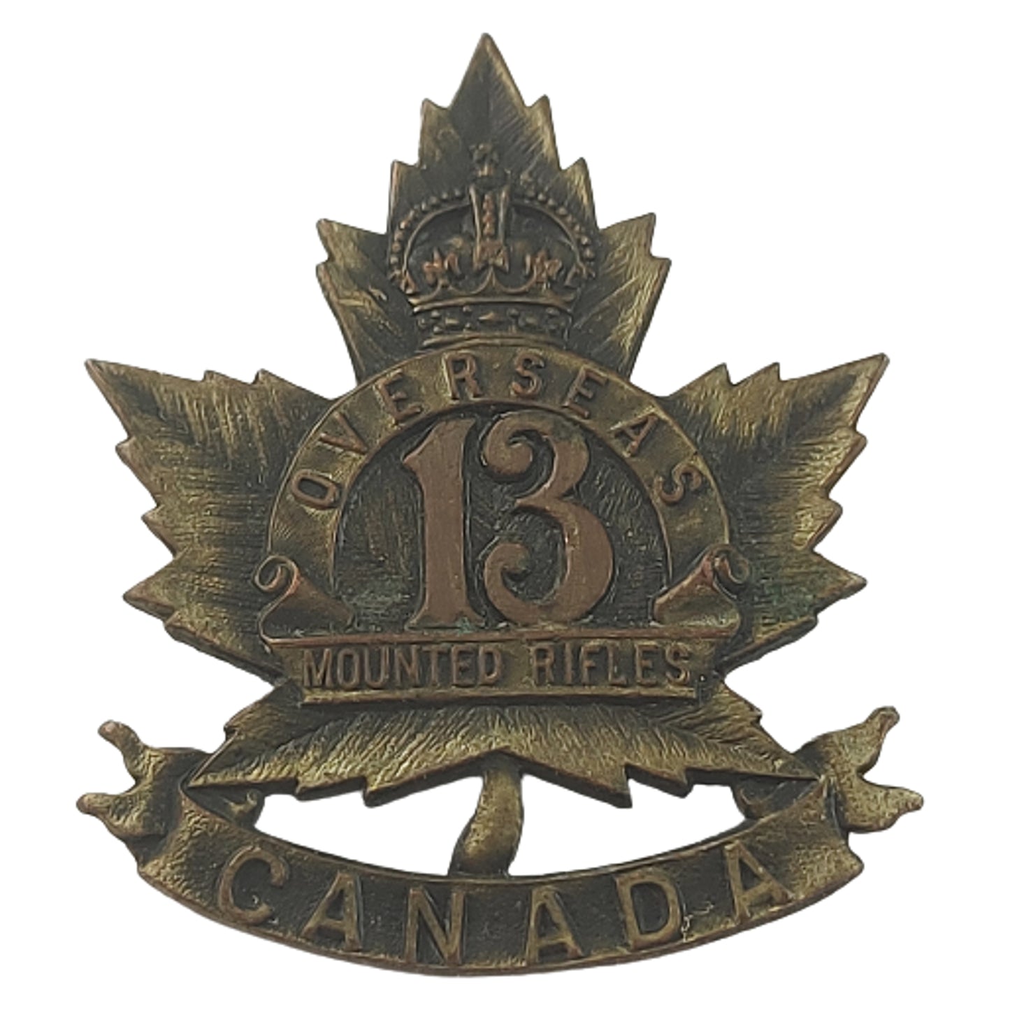 WW1 Canadian 13CMR 13th Canadian Mounted Rifles Cap Badge - R.J. Inglis