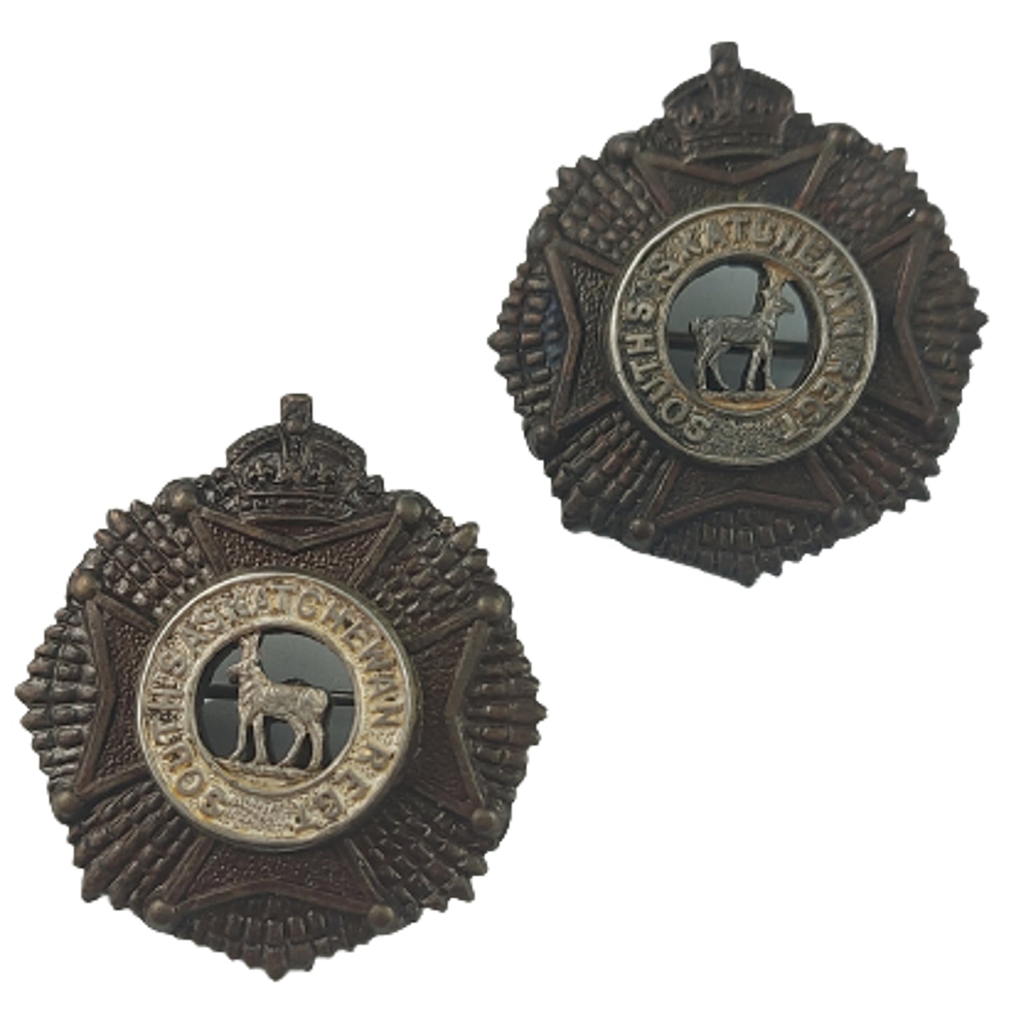 WW2 Canadian South Saskatchewan Regiment Officer's Collar Badge Pair