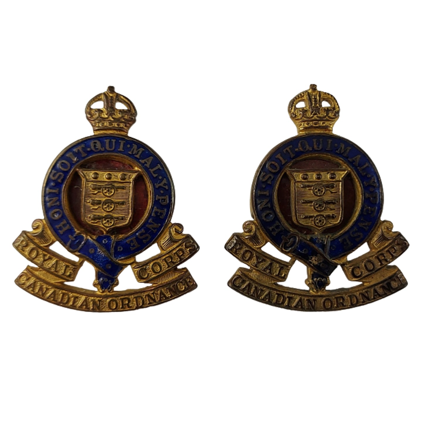 WW2 RCOC Royal Canadian Ordnance Corps Officer's Collar Badge Pair - Scully Montreal