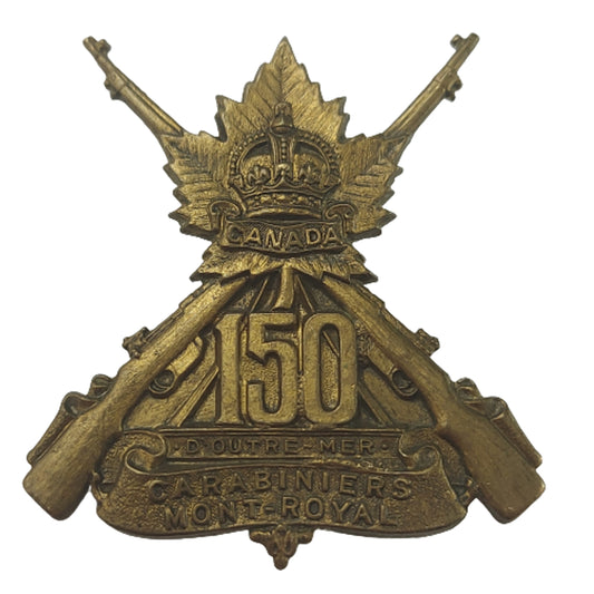 WW1 Canadian 150th Battalion Carabiniers Mont Royal Cap Badge - Montreal Quebec