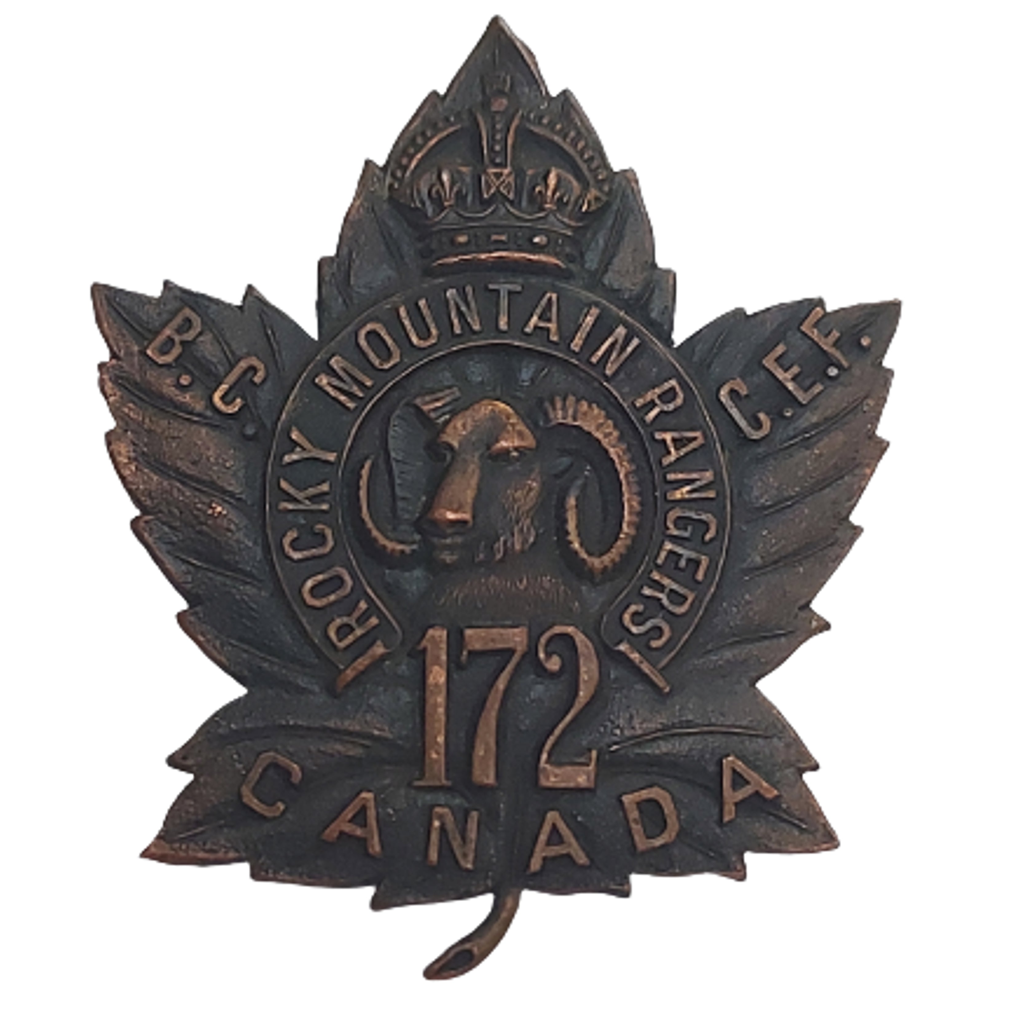 WW1 Canadian 172nd Battalion Rocky Mountain Rangers Cap Badge - O.B. A ...