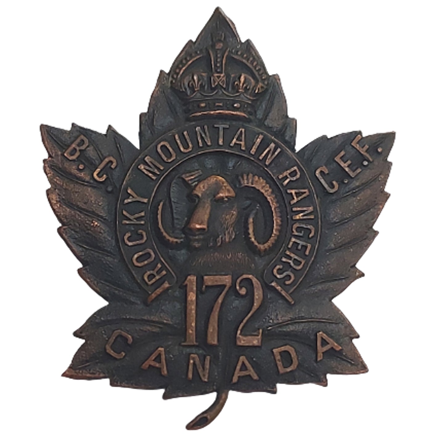 WW1 Canadian 172nd Battalion Rocky Mountain Rangers Cap Badge - O.B. Allan