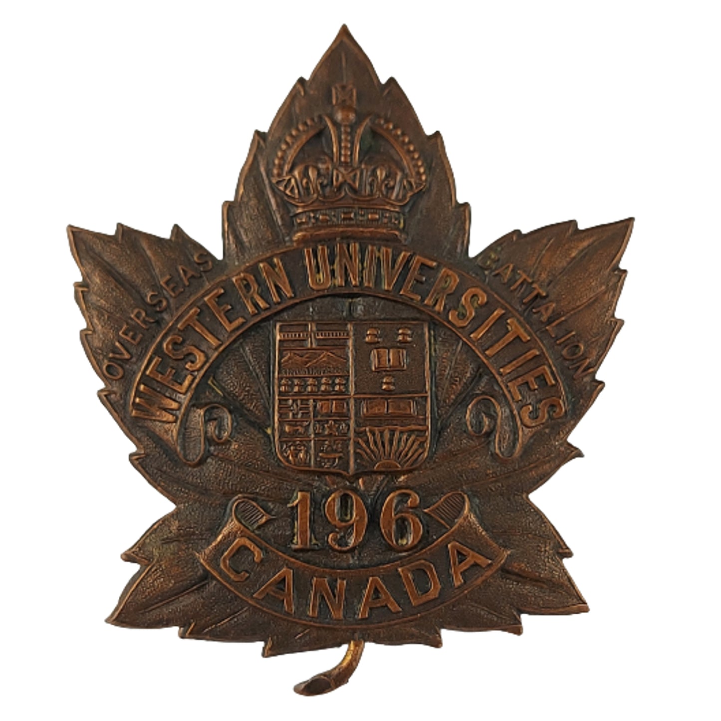 WW1 Canadian 196th Battalion Western Universities Cap Badge - O.B. Allan