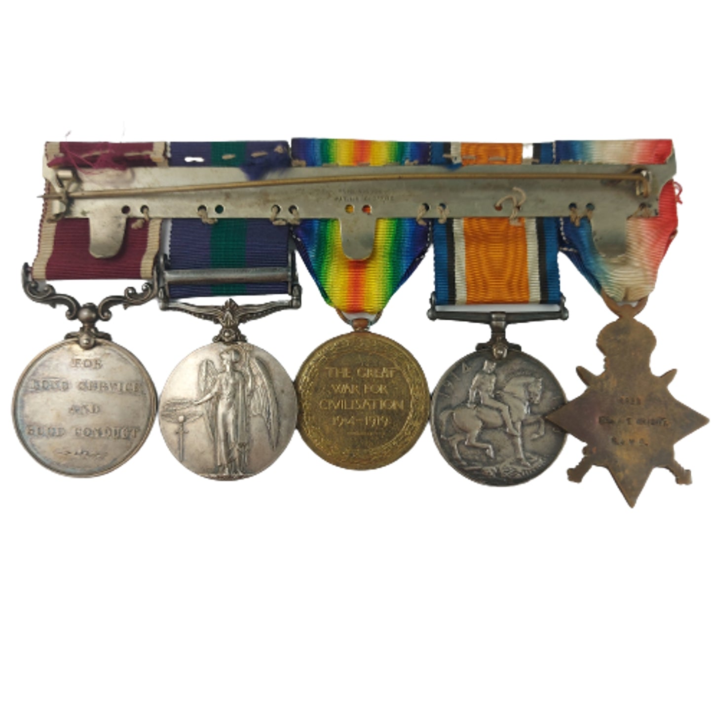 WW1 British Medal Trio With General Service Medal And LSGC Long Service Good Conduct Medal